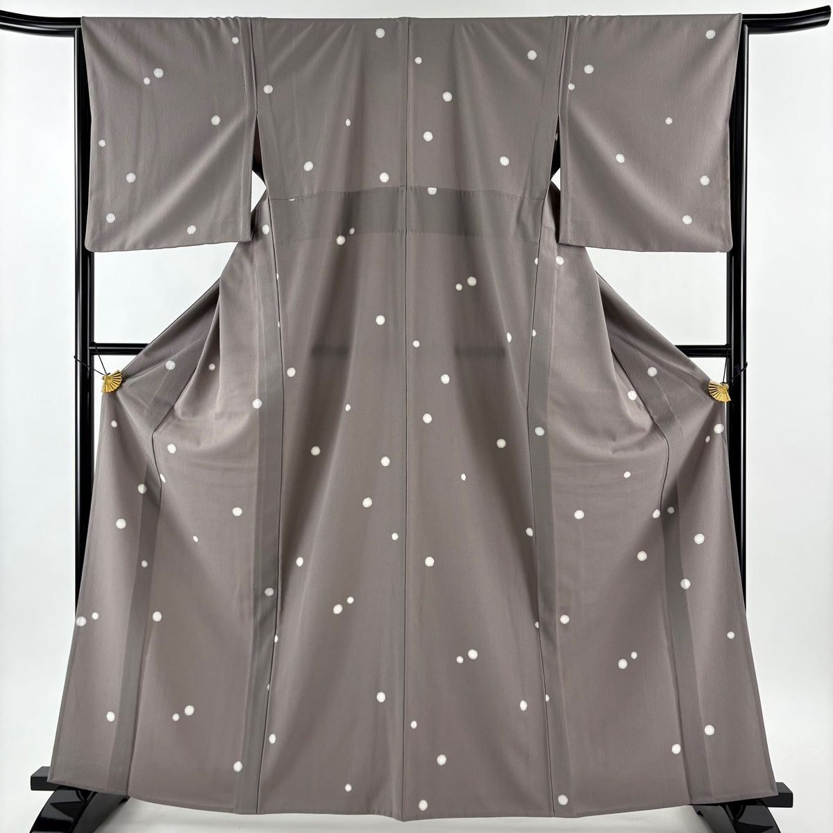 美品】 小紋 身丈163cm 裄丈65cm M 単衣 幾何学模様 灰色 正絹 秀品