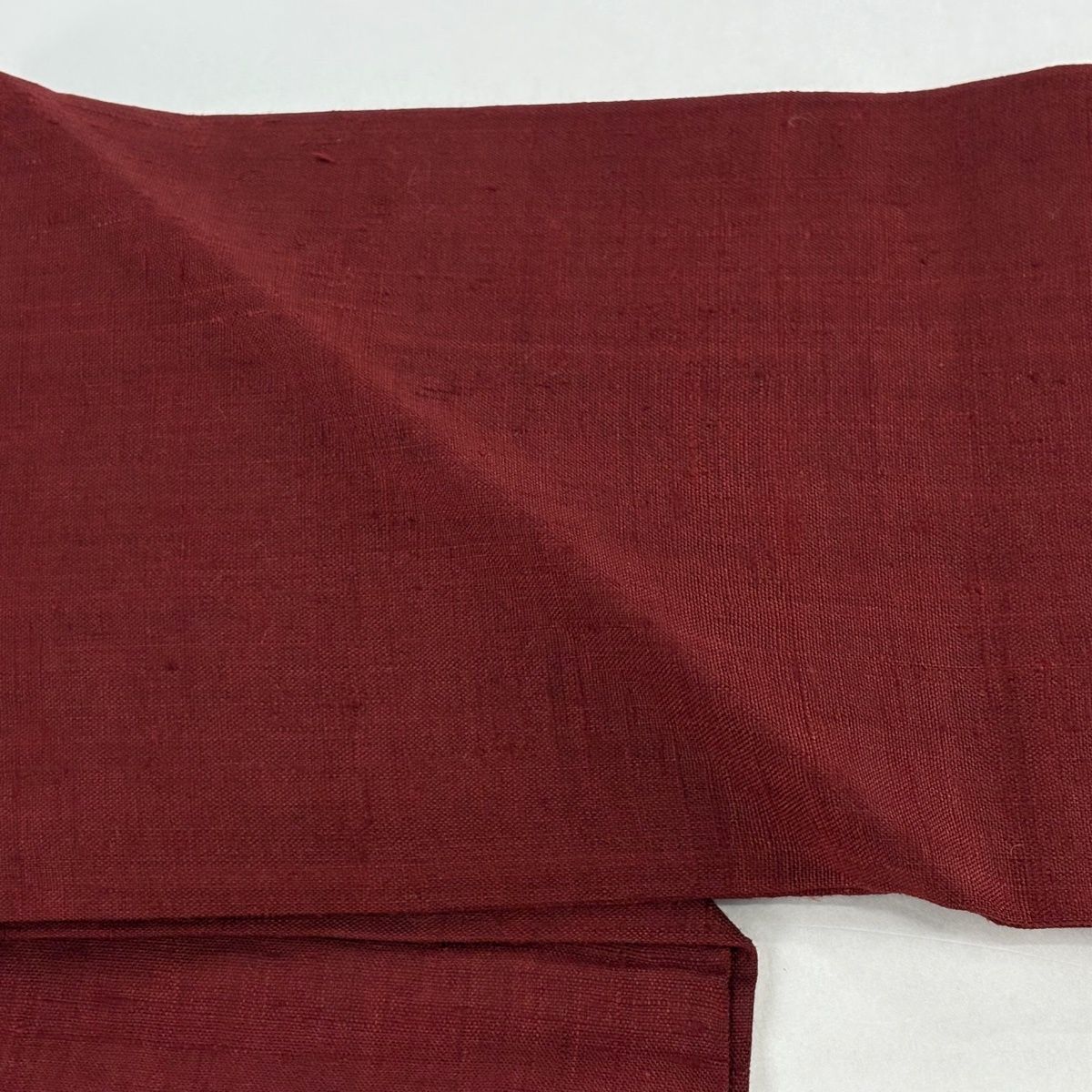  名古屋帯 秀品 紬地 草花 霞 相良刺繍 汕頭刺繍 えんじ色 正絹 名古屋帯 帯