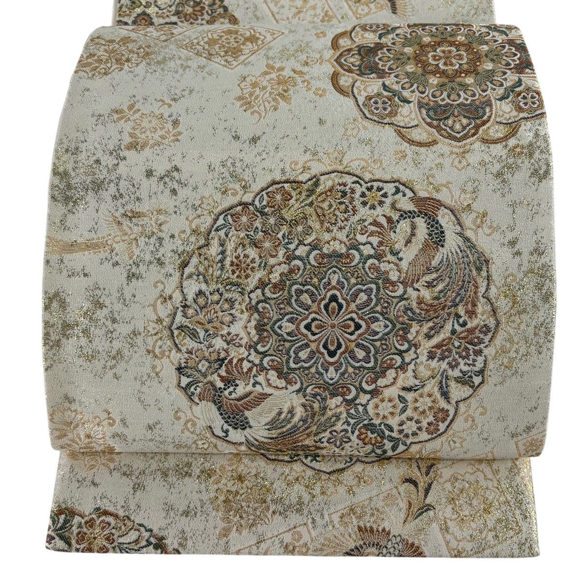 袋帯 秀品 鏡裏華文 鳳凰 箔 金糸 ベージュ 六通 正絹 【中古】 - メルカリ
