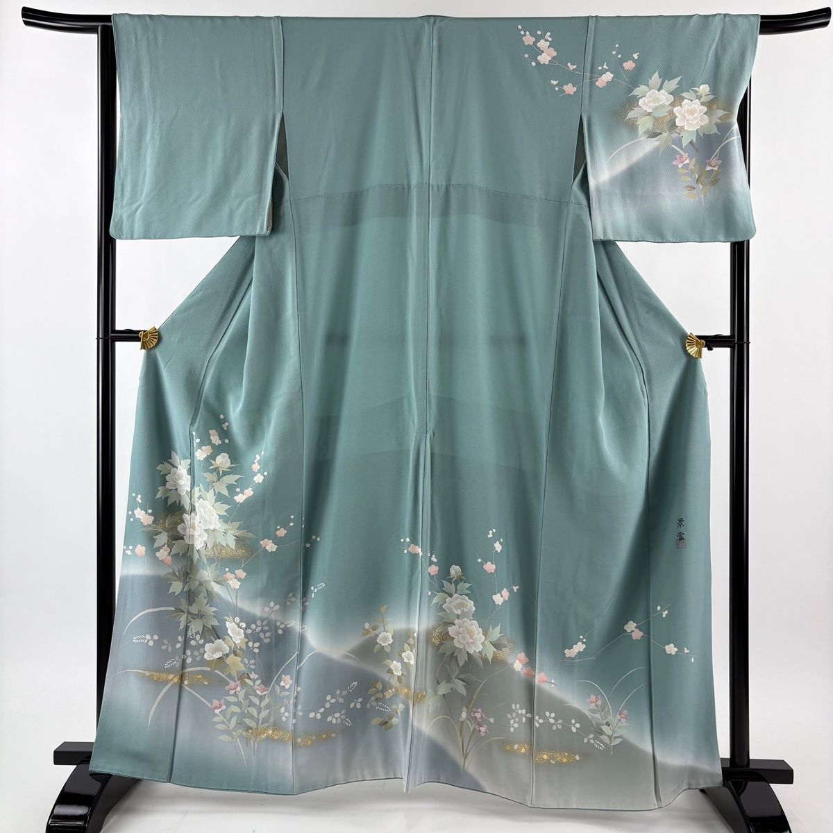 訪問着 身丈162.5cm 裄丈65.5cm M 袷 落款 枝花 萩 金銀彩 染め分け 薄