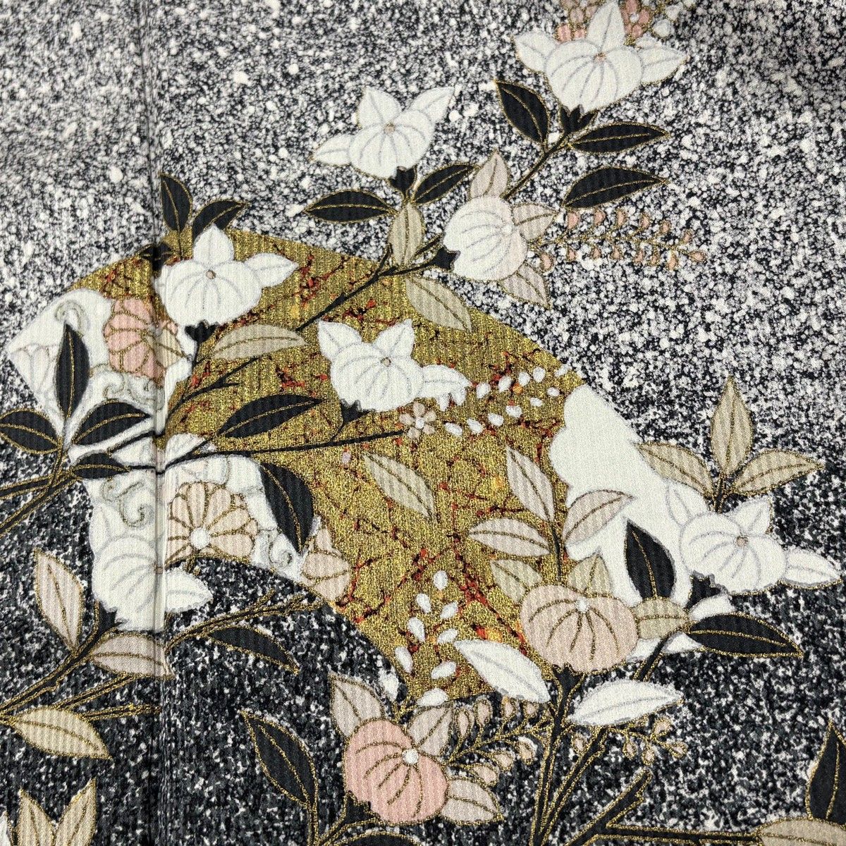 美品】 訪問着 身丈162.5cm 裄丈66.5cm M 袷 扇面 草花 金彩 ぼかし 黒