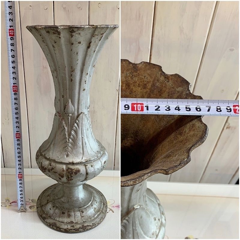 アンティーク アイアンフラワーベース 高さ41cm 壺 つぼ 花瓶 大きめ