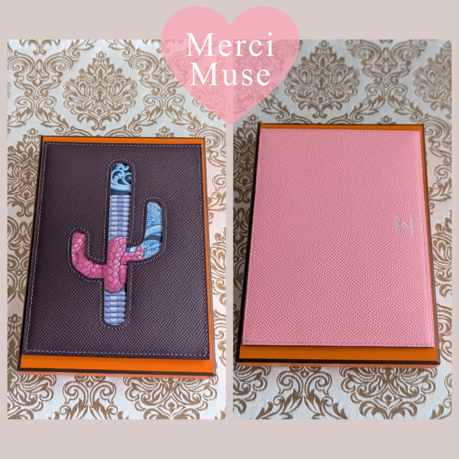 ♥品 パスポートケース カクタス レザンｘピンク 母子手帳 通帳 MerciMuse メルシーミューズ