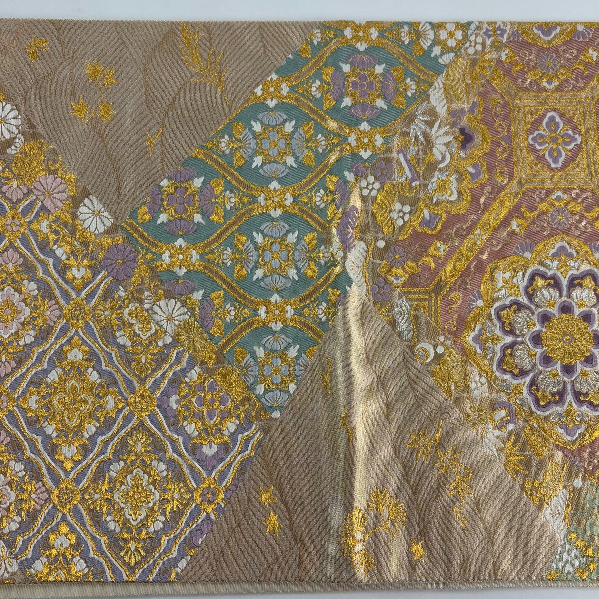袋帯 箔 秀品 花唐草 美品 六通 正絹 蜀江華文 中古 唐織 お太鼓柄 