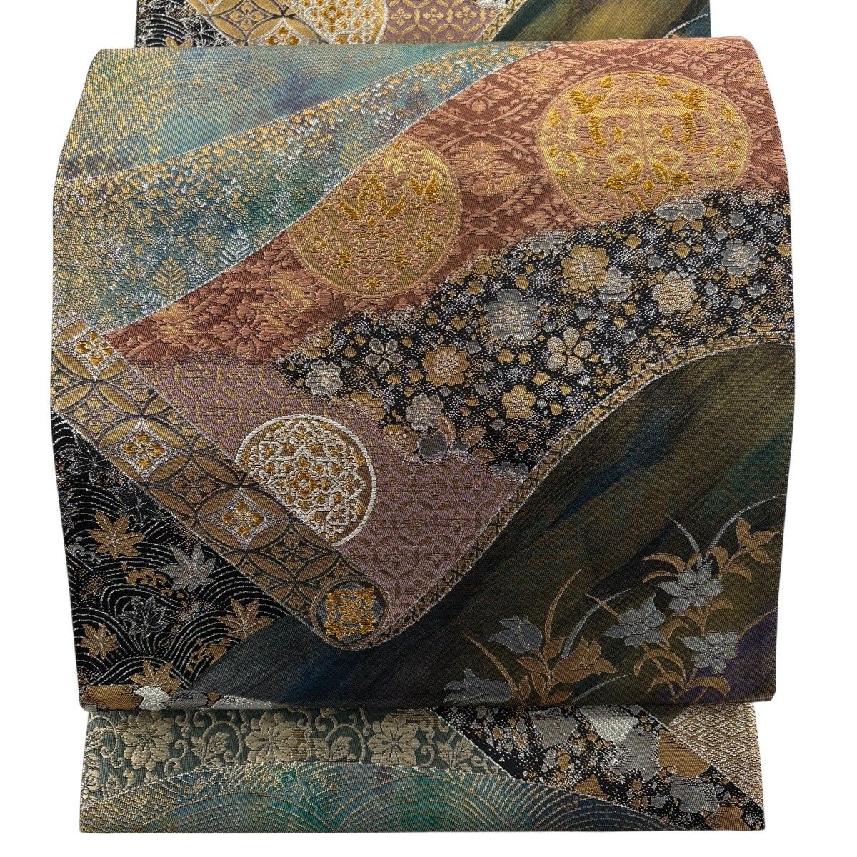 袋帯 秀品 七宝花菱 桜 金糸 箔 緑 六通 正絹 【中古】 - メルカリ