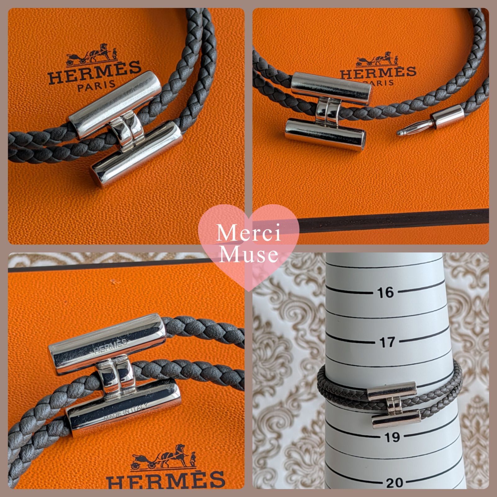 ❤お得なお品❤トゥルニトレッセ レザーブレスレット グレーxシルバー