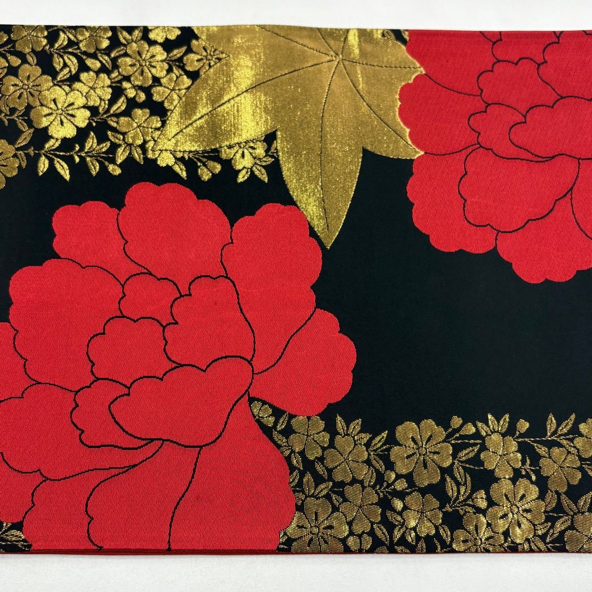 袋帯 秀品 牡丹 楓 箔 黒 六通 正絹 【中古】 - メルカリ