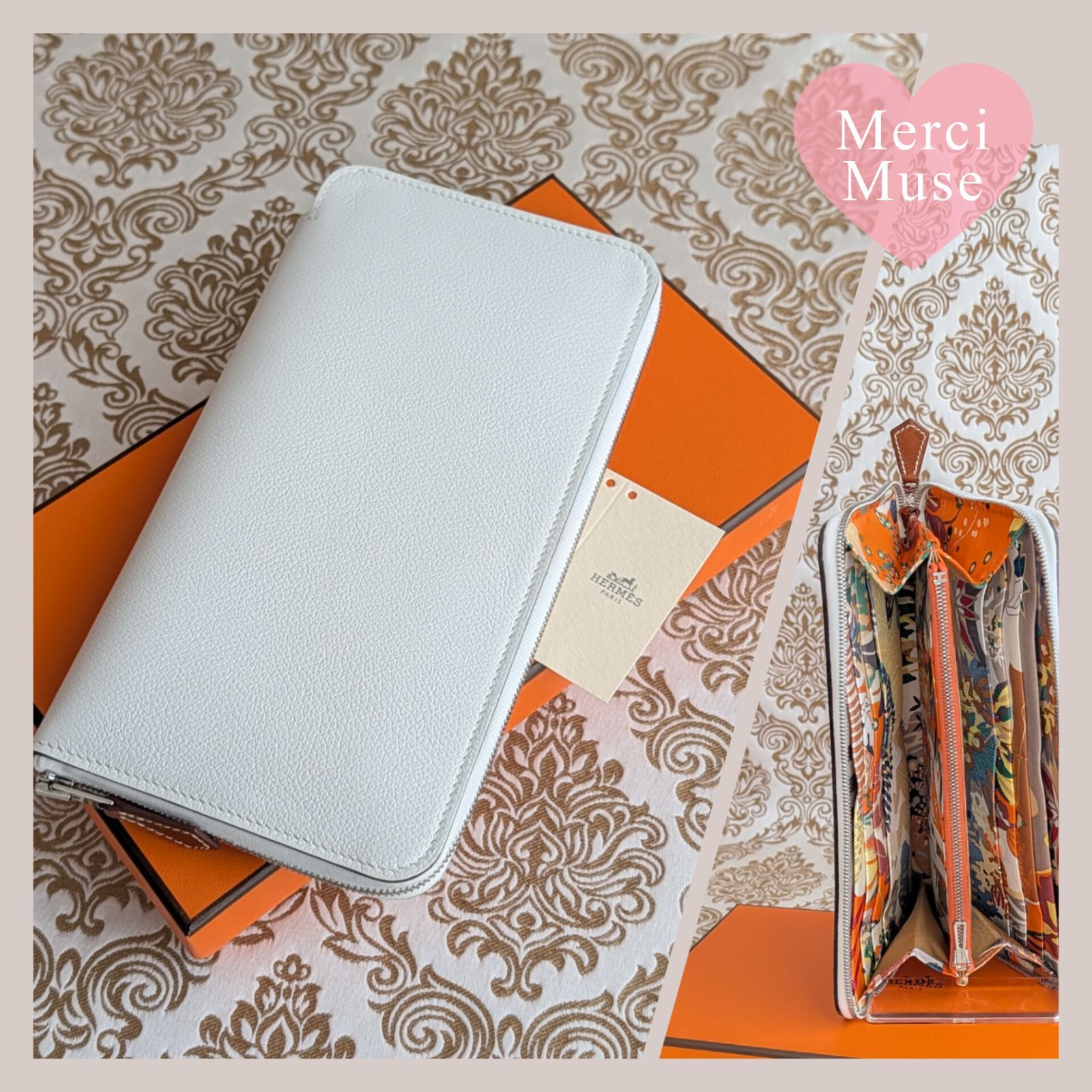 ♥品 アザップロング シルクイン ホワイト エバーカラー エルメス B刻印 長財布 MerciMuse メルシーミューズ