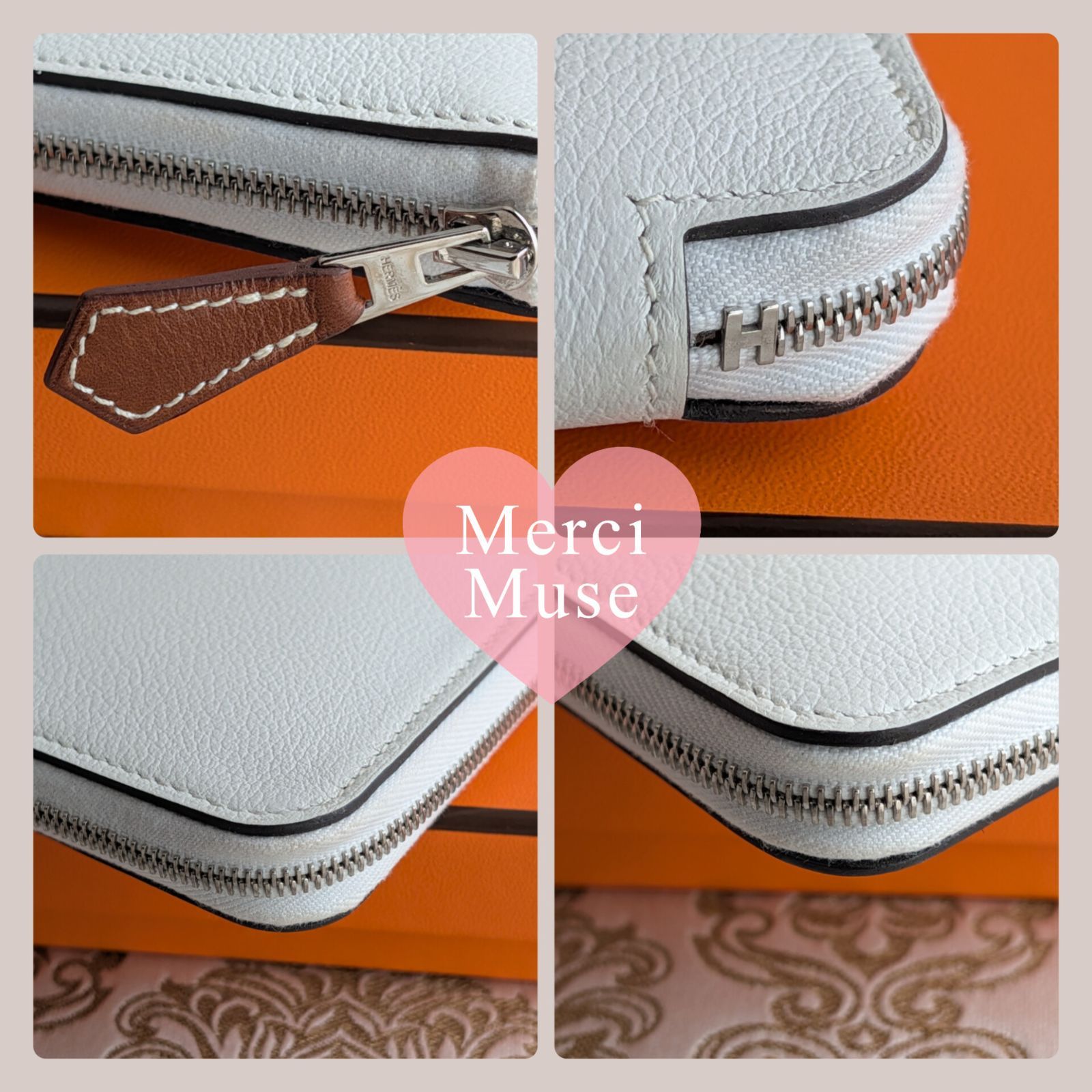  ♥品 アザップロング シルクイン ホワイト エバーカラー エルメス B刻印 長財布 MerciMuse メルシーミューズ 長財布 小物