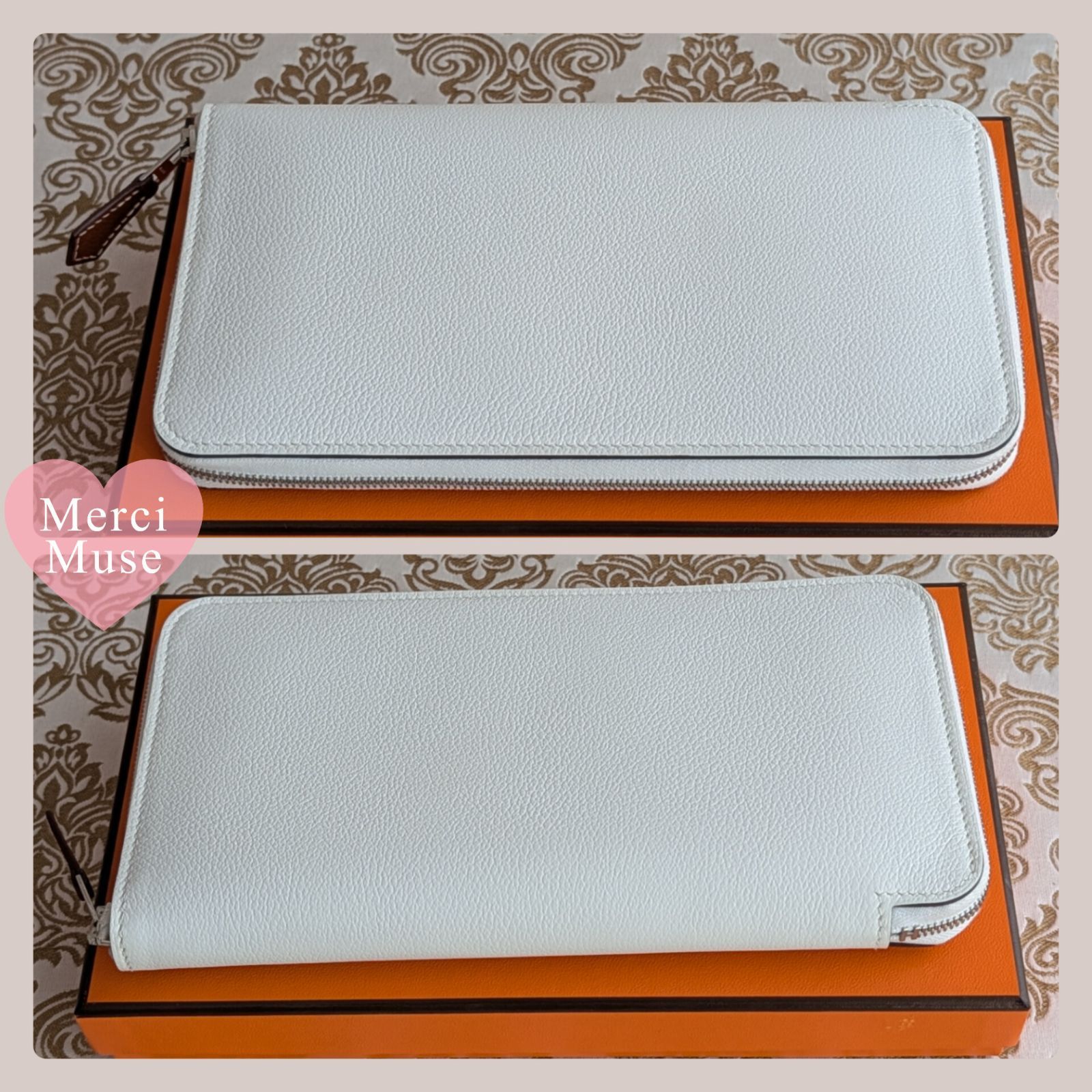 ♥品 アザップロング シルクイン ホワイト エバーカラー エルメス B刻印 長財布 MerciMuse メルシーミューズ