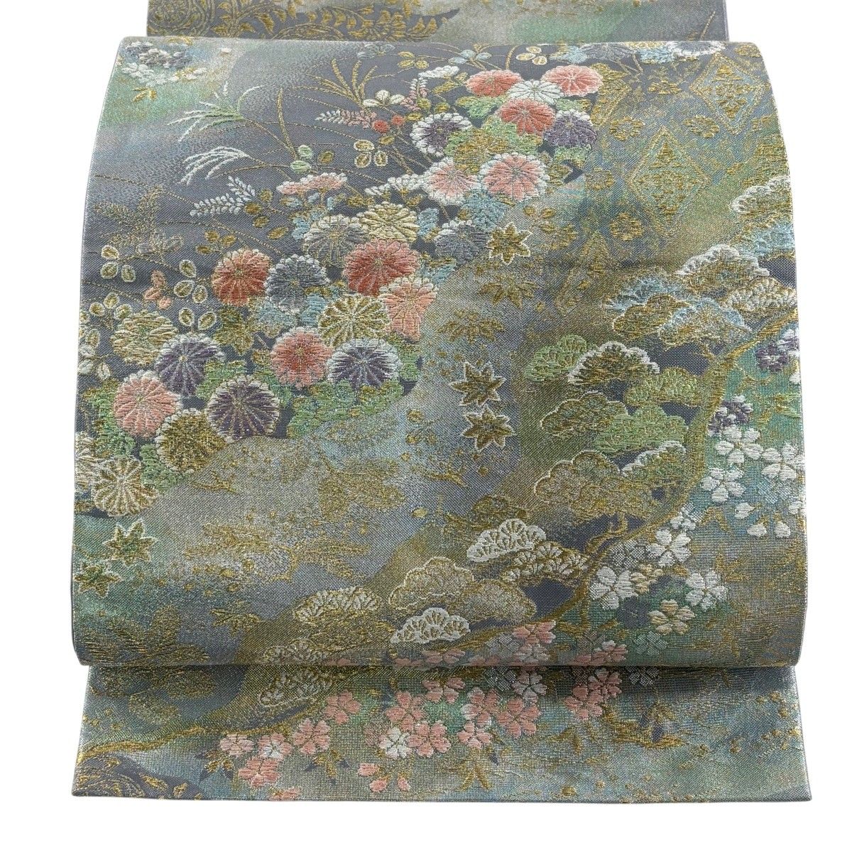 296noiji 袋帯 6通柄 菊 銀色 中古A【ことこと屋】 袋帯 六通柄 296noiji 袋帯 6通柄 菊 銀色 中古A【ことこと屋】 袋帯 六通柄