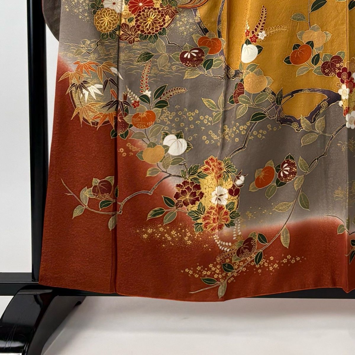 美品】 振袖 身丈159cm 裄丈64.5cm M 袷 袋帯フルセット 花丸文 橘