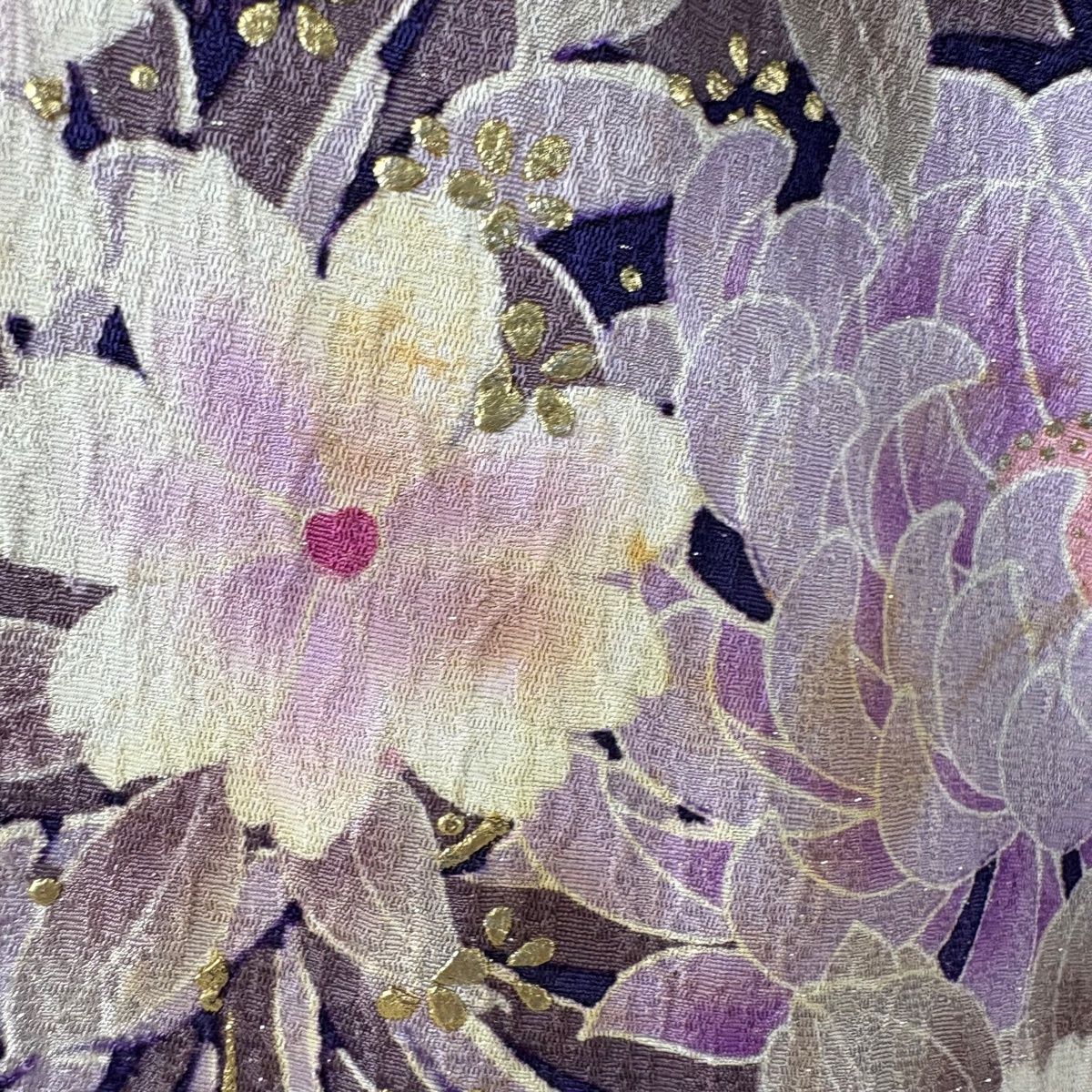 振袖 身丈167.5cm 裄丈71cm L 袷 袋帯フルセット 菊 桜 金彩 銀通し 紫