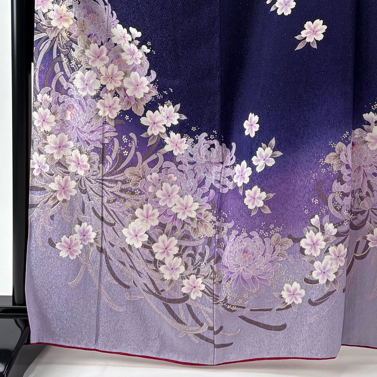 振袖 身丈167.5cm 裄丈71cm L 袷 袋帯フルセット 菊 桜 金彩 銀通し 紫