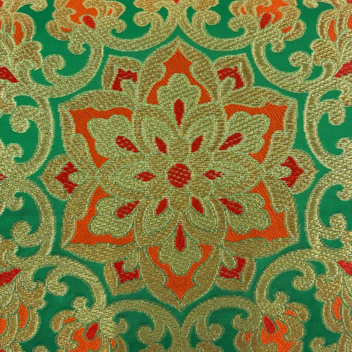 美品】 袋帯 秀品 川島織物 落款 華文 金糸 緑 六通 正絹 【中古