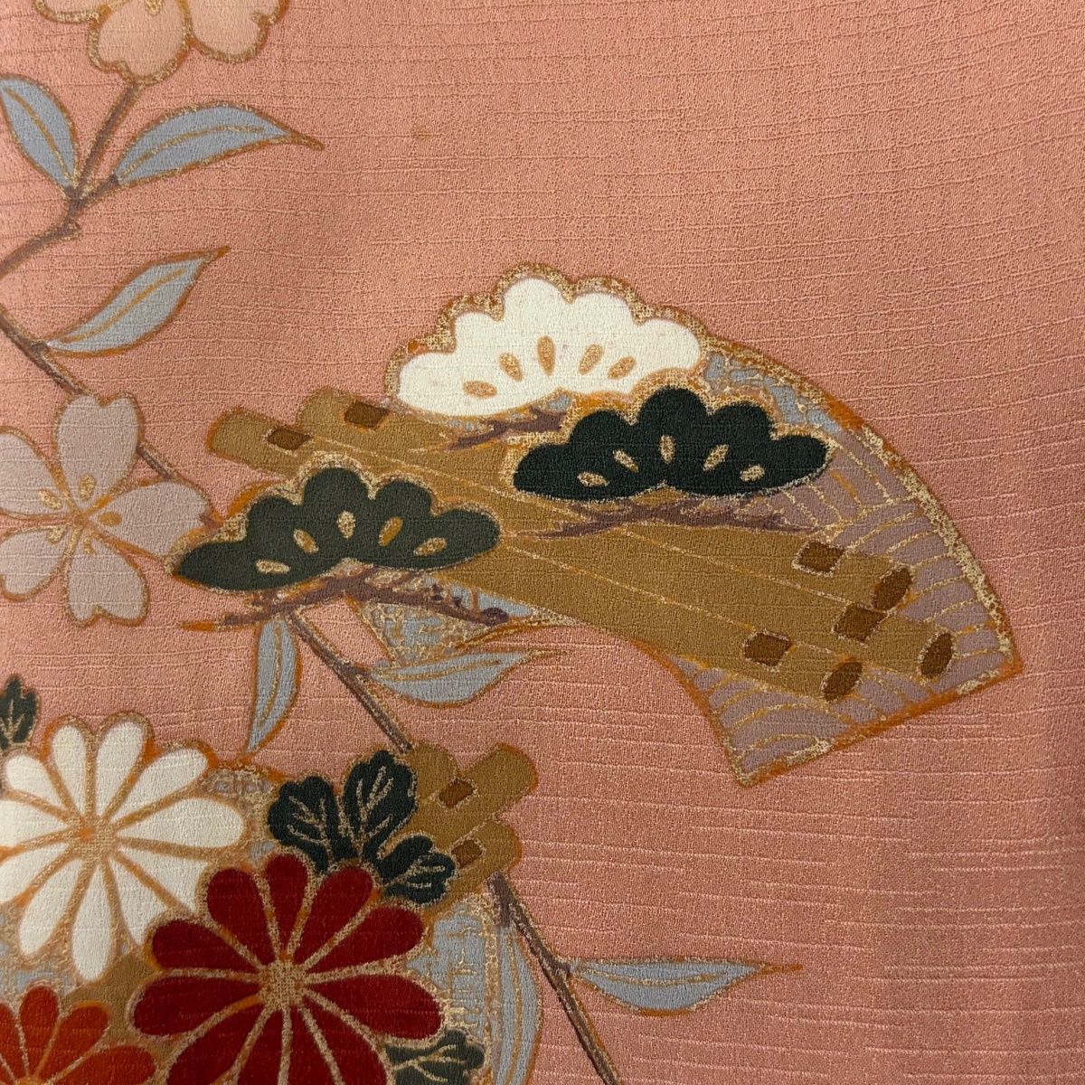 訪問着 身丈163cm 裄丈67.5cm L 袷 桜 花筏 金彩 ピンクベージュ 正絹