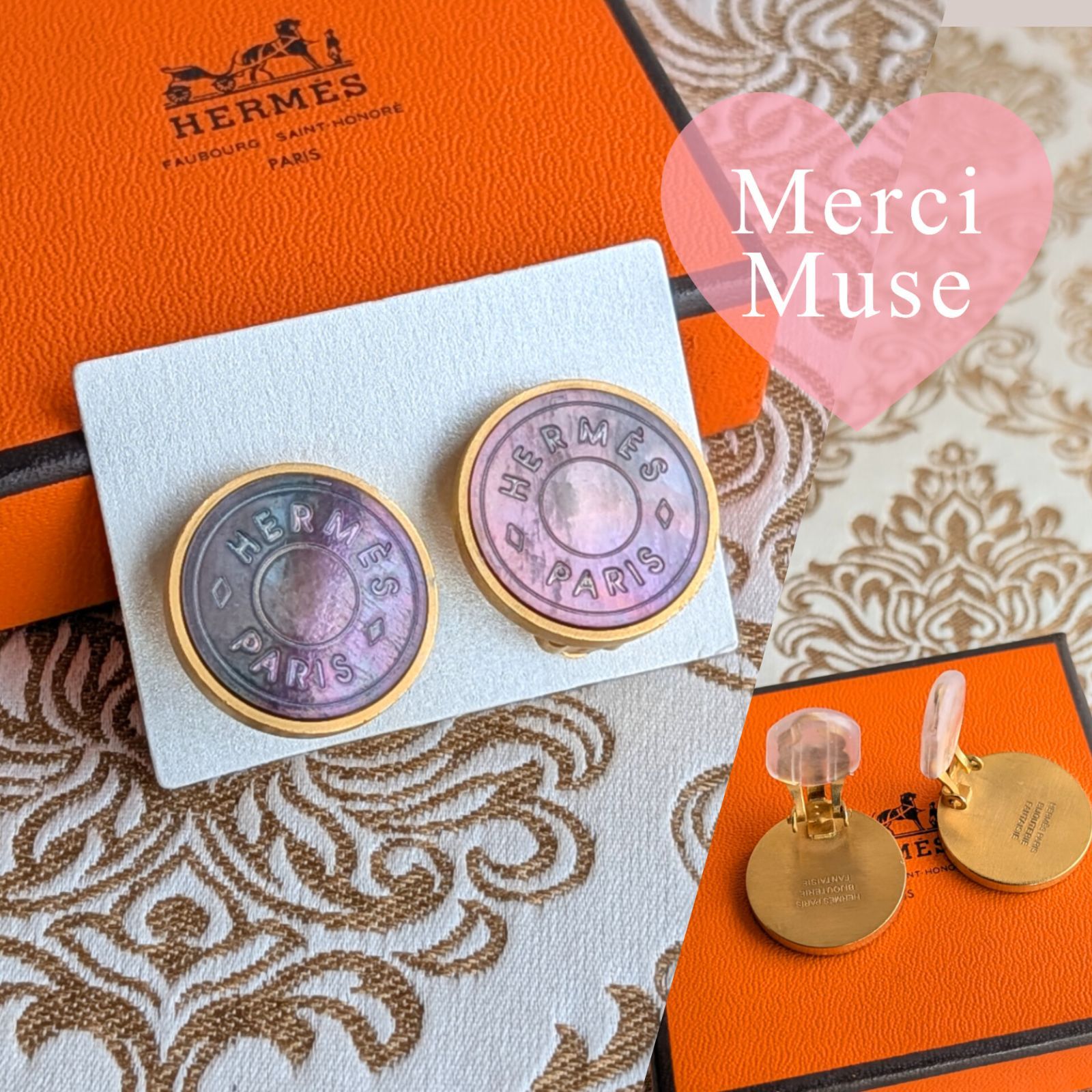 なお品 セリエシェルイヤリング マットゴールド金具 エルメス 耳痛くないカバー MerciMuse メルシーミューズ