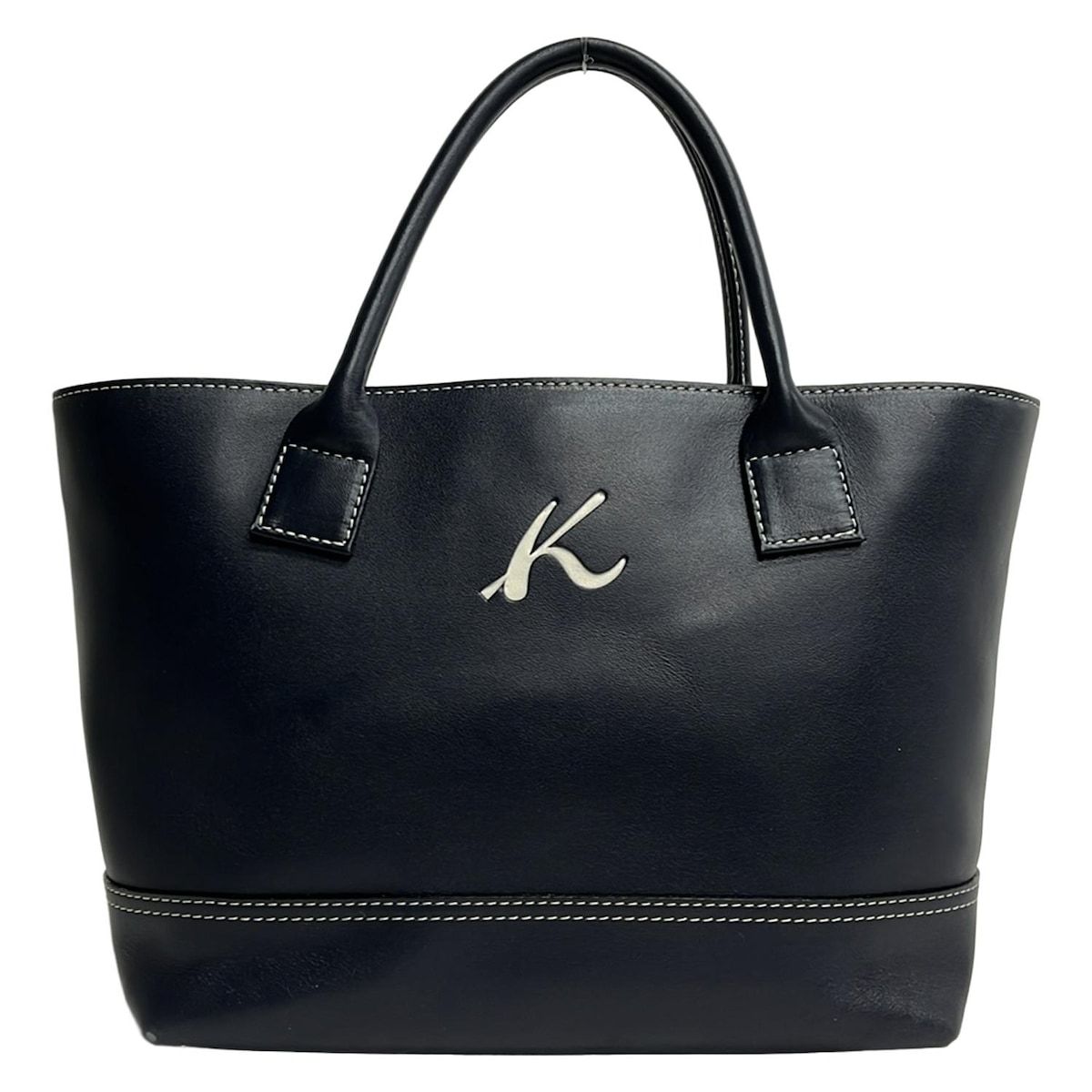 Kitamura キタムラ ハンドバッグ ネイビー ステッチ オールレザー タグ Kitamura キタムラ ハンドバッグ ネイビー ステッチ オールレザー タグ