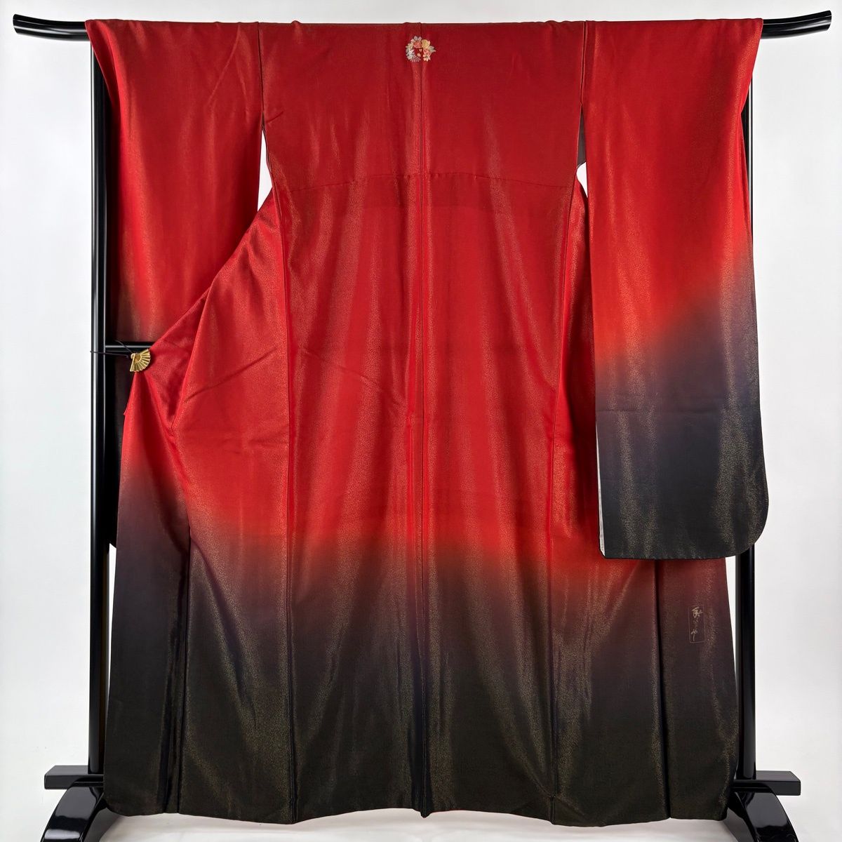 振袖 身丈165cm 裄丈68.5cm L 袷 秋山庄太郎 落款 金通し ぼかし 赤