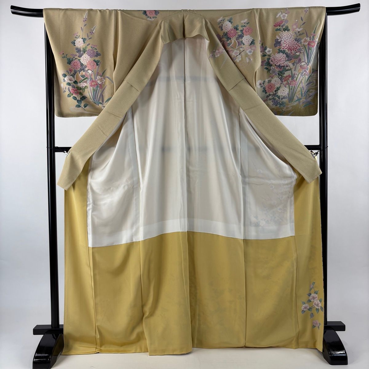 ひ*ん様 【オークション】裄丈66.5cm ベージュ訪問着フルセット 正絹 袷 訪問着 身丈171.5cm 裄丈66.5cm M 袷 菊 鴛鴦 金彩 ぼかし ベージュ