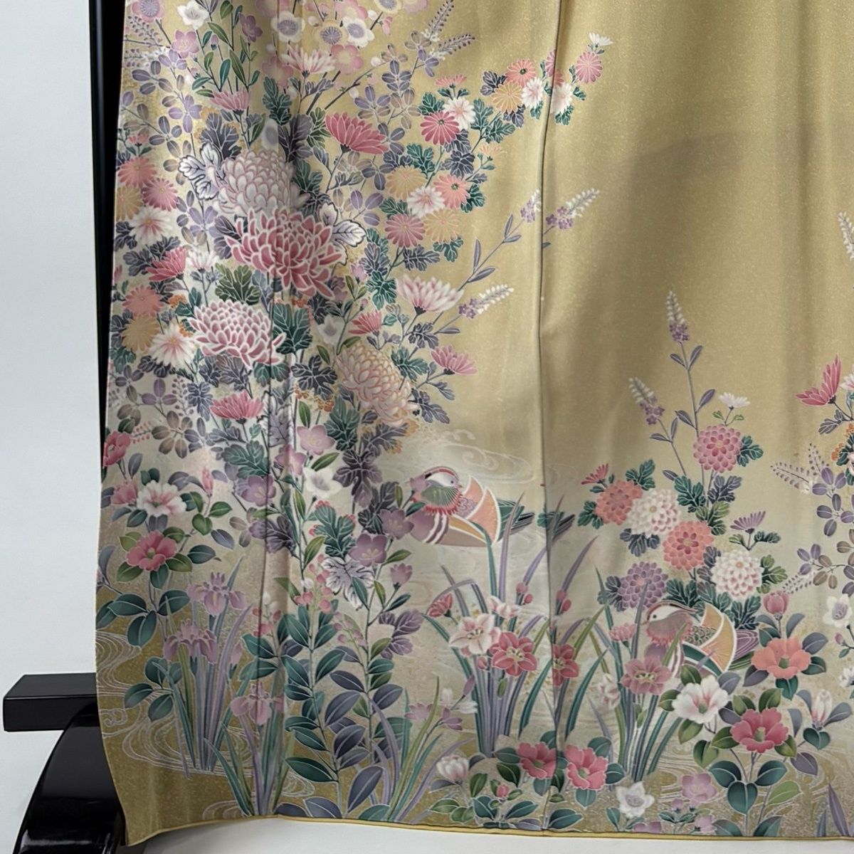 訪問着 身丈171.5cm 裄丈66.5cm M 袷 菊 鴛鴦 金彩 ぼかし ベージュ