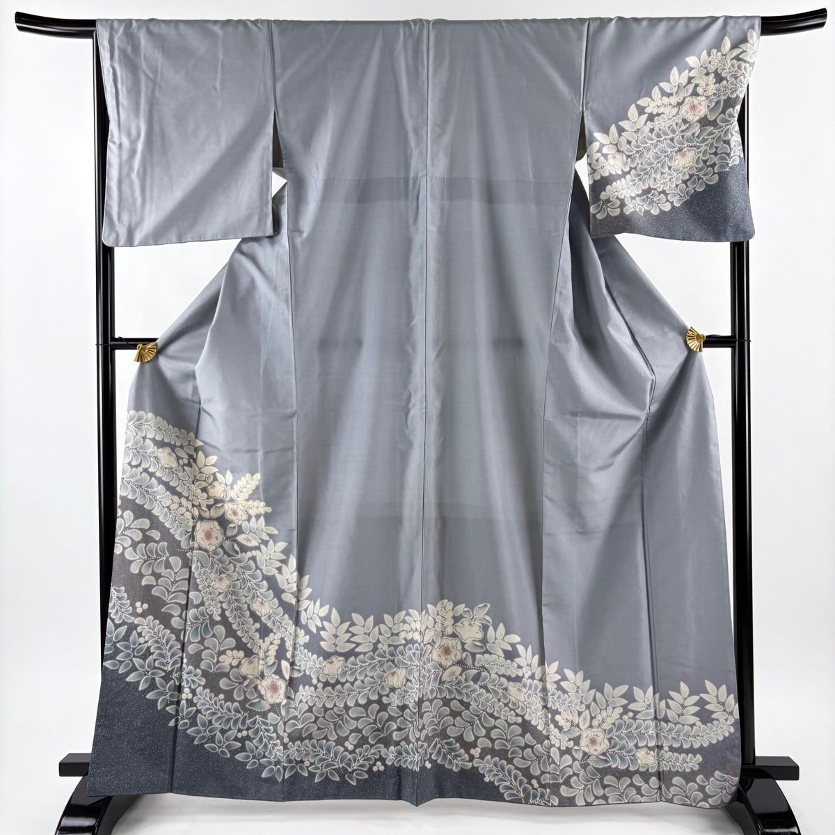 付下げ 身丈165cm 裄丈67.5cm L 袷 紬地 辻が花 染め分け ぼかし 青