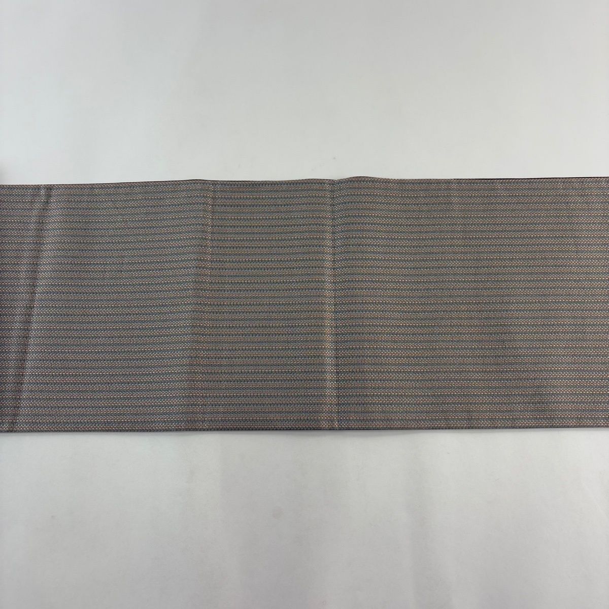 美品】 袋帯 名品 花唐草 縞模様 銀糸 銀彩 灰紫 お太鼓柄 正絹 【中古