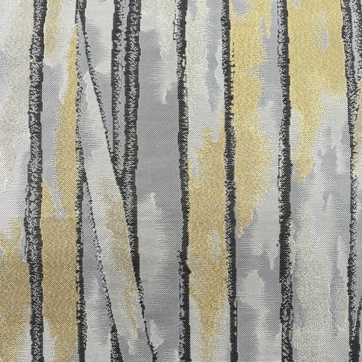 美品】 袋帯 名品 幾何学模様 縞 金銀糸 灰色 六通 正絹 【中古