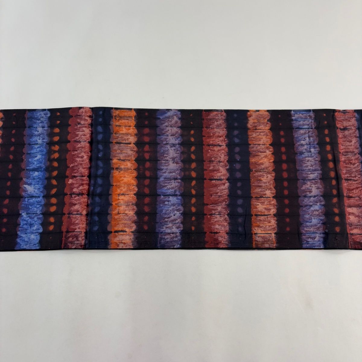 美品】 袋帯 名品 証紙 大島紬地 幾何学模様 絞り 濃紫 全通 正絹