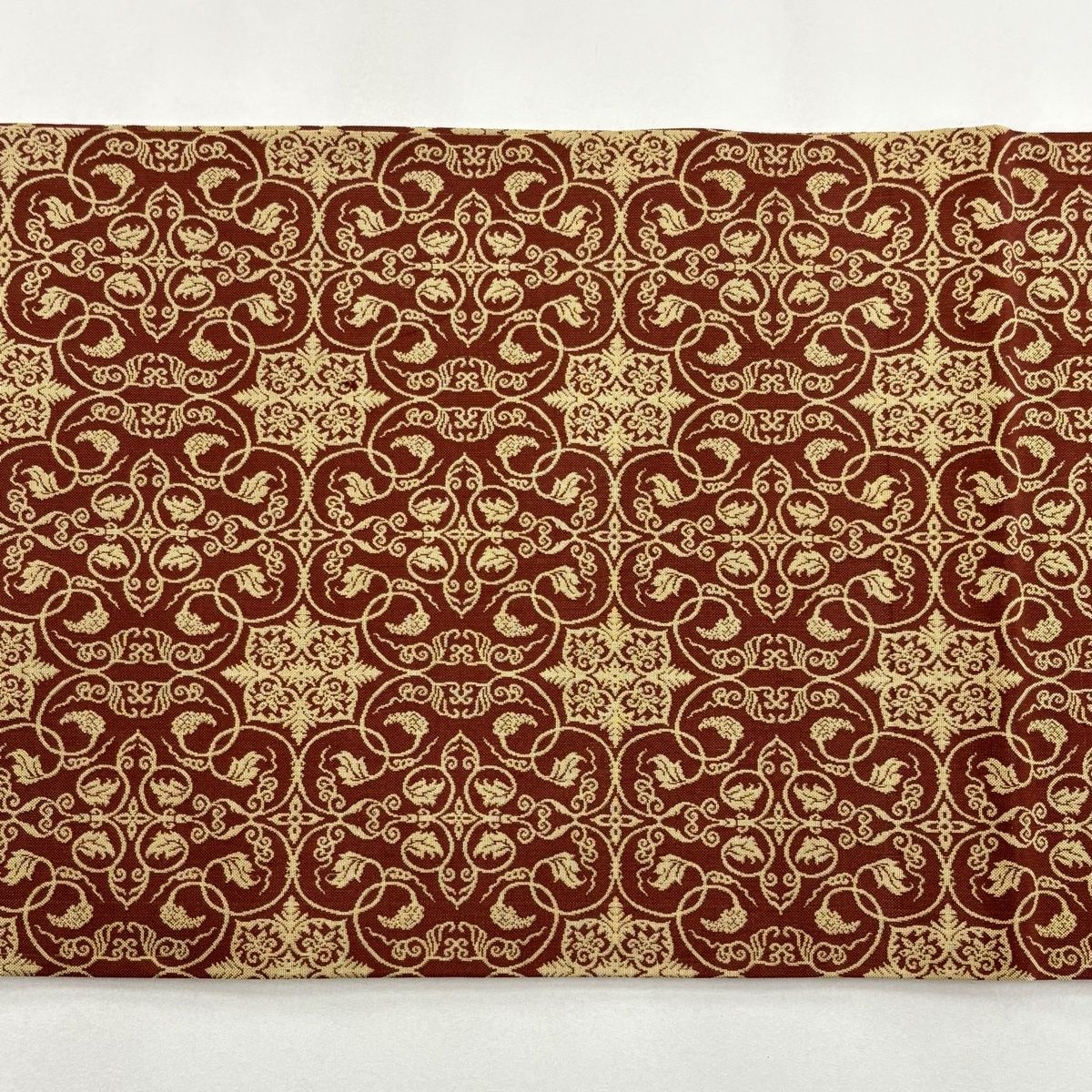 美品】 開き名古屋帯 名品 龍村美術織物 唐草 えんじ色 正絹 【中古