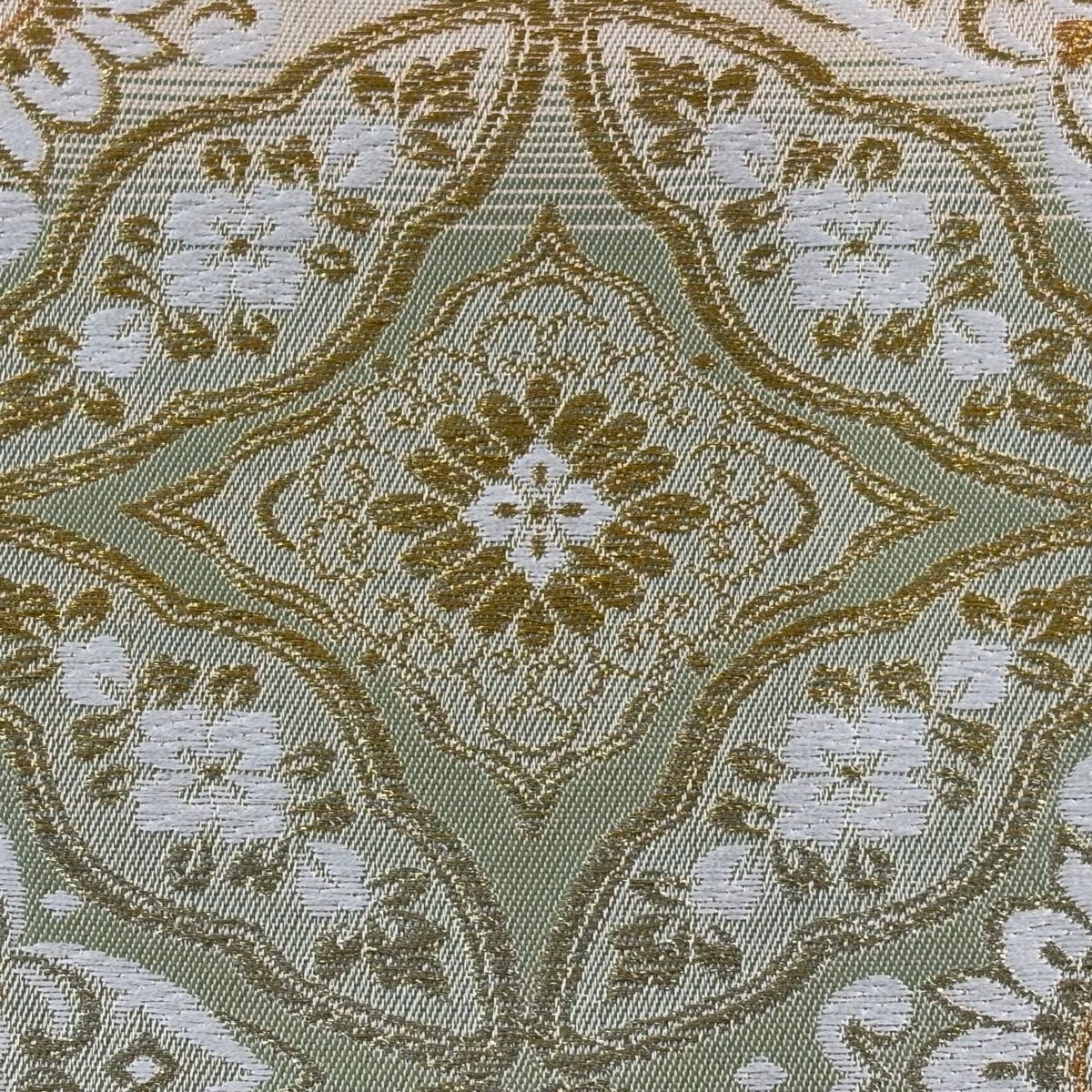 美品】 袋帯 名品 七宝 華文 金糸 京・翔宝 ベージュ 六通 正絹 【中古