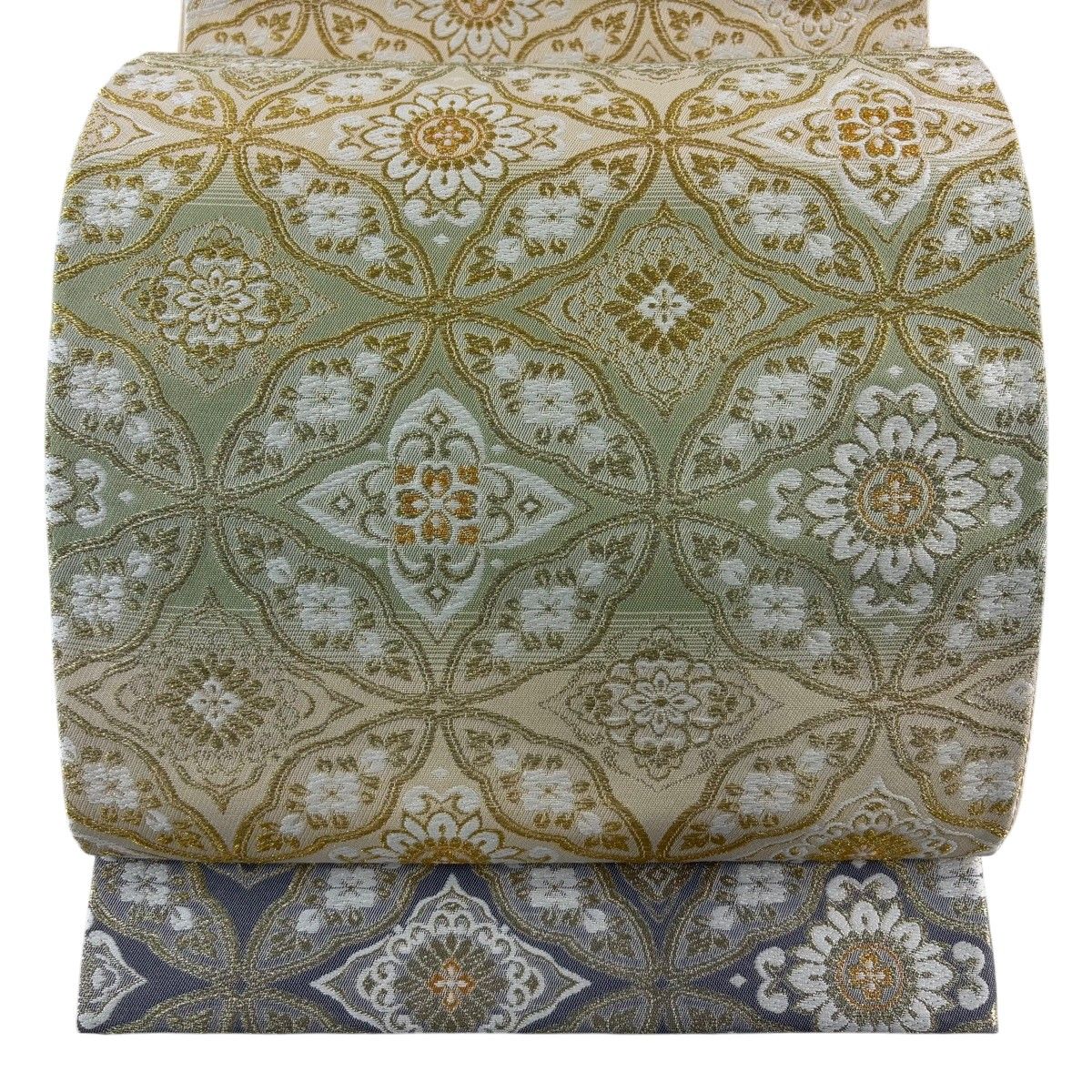 美品】 袋帯 名品 七宝 華文 金糸 京・翔宝 ベージュ 六通 正絹 【中古