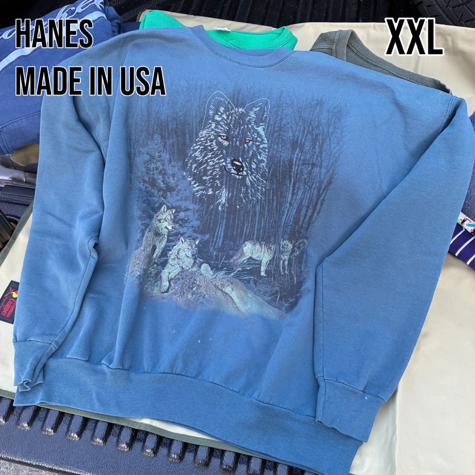 HANES 90 s スウェット XXL 狼 ウルフ アニマル ペンキ飛び 雰囲気