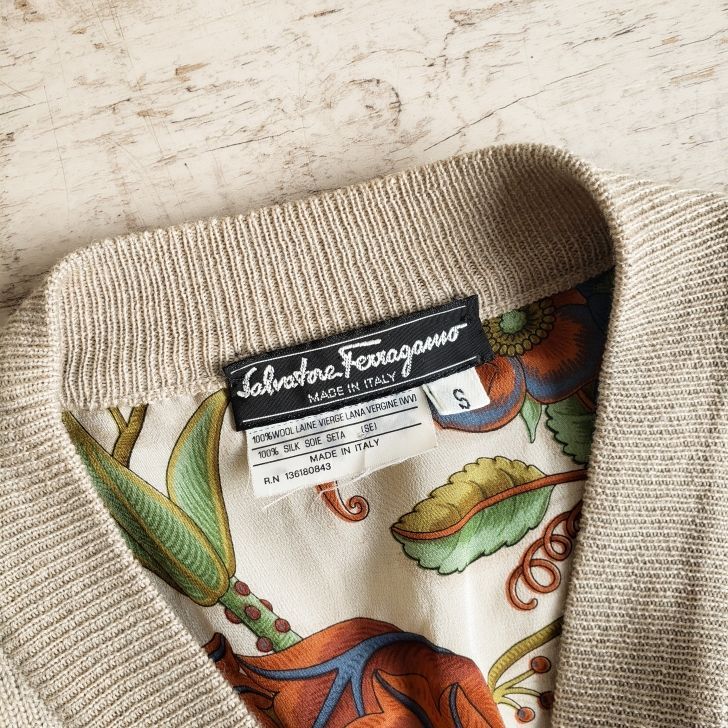 フェラガモ ☆ ヴィンテージ リバーシブル ウール カーディガン 総柄