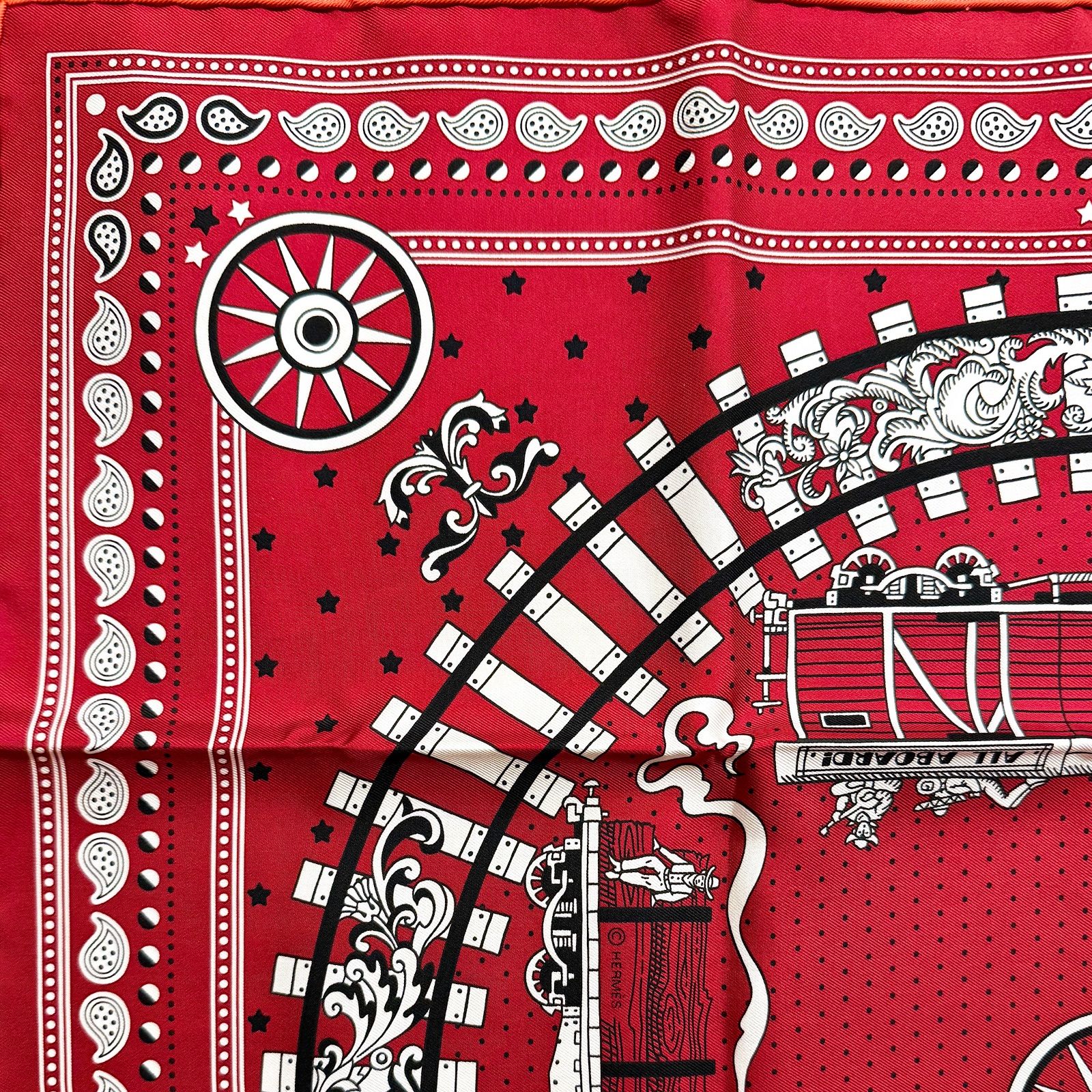 極美品 お洒落 エルメス シルクスカーフ カレ55 オールアボード