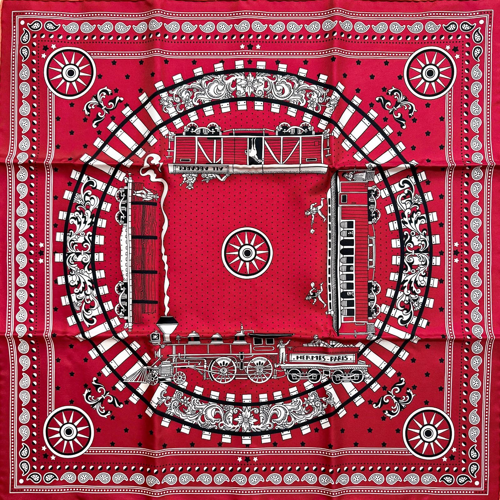 極美品 お洒落 エルメス シルクスカーフ カレ55 オールアボード