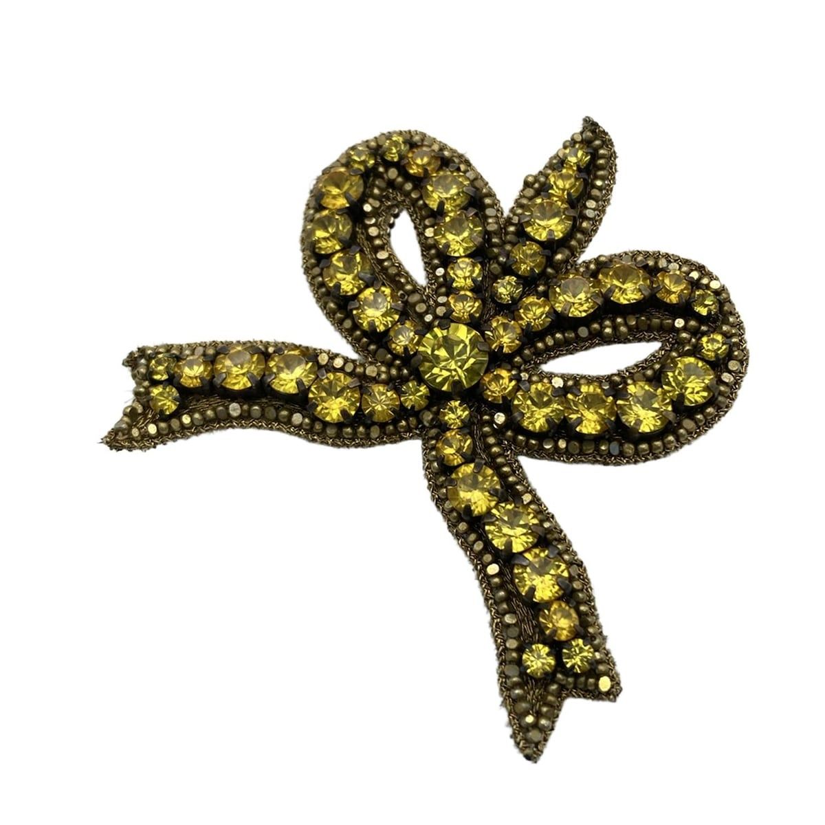 GUCCI グッチ ブローチ - イエロー×ゴールド リボン|メタルストーン