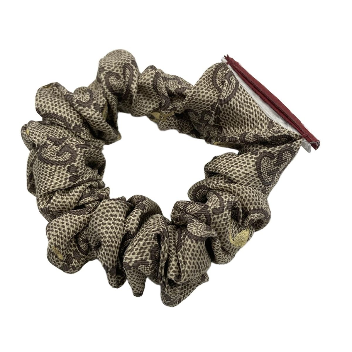 GUCCI グッチ シュシュ - シルク ベージュ×ダークブラウン×ゴールド GG柄