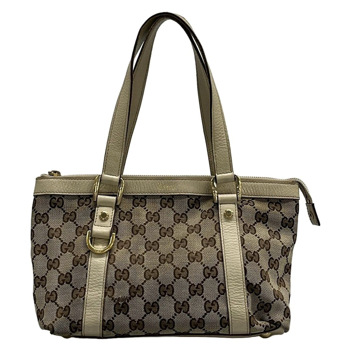 GUCCI グッチ ハンドバッグ GG柄 141471 ベージュ×ダークブラウン×アイボリー レザー