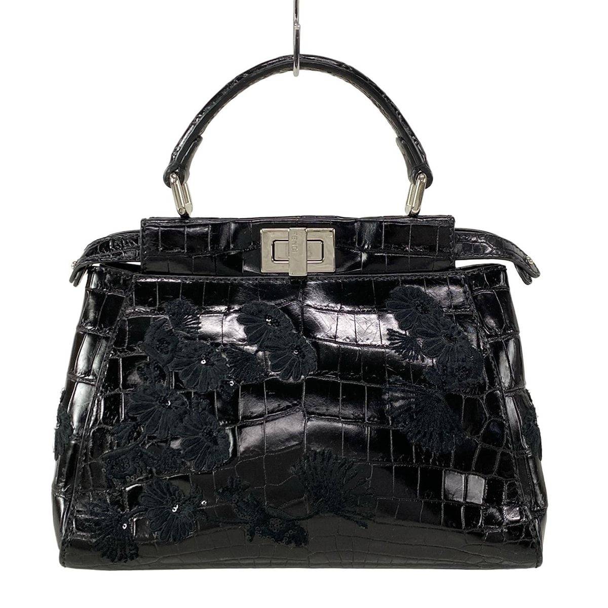 FENDI フェンディ ハンドバッグ ピーカブーアイコニックスモール 8 BN 244-A 3 RW 黒 刺繍|フラワー 花 |スパンコール