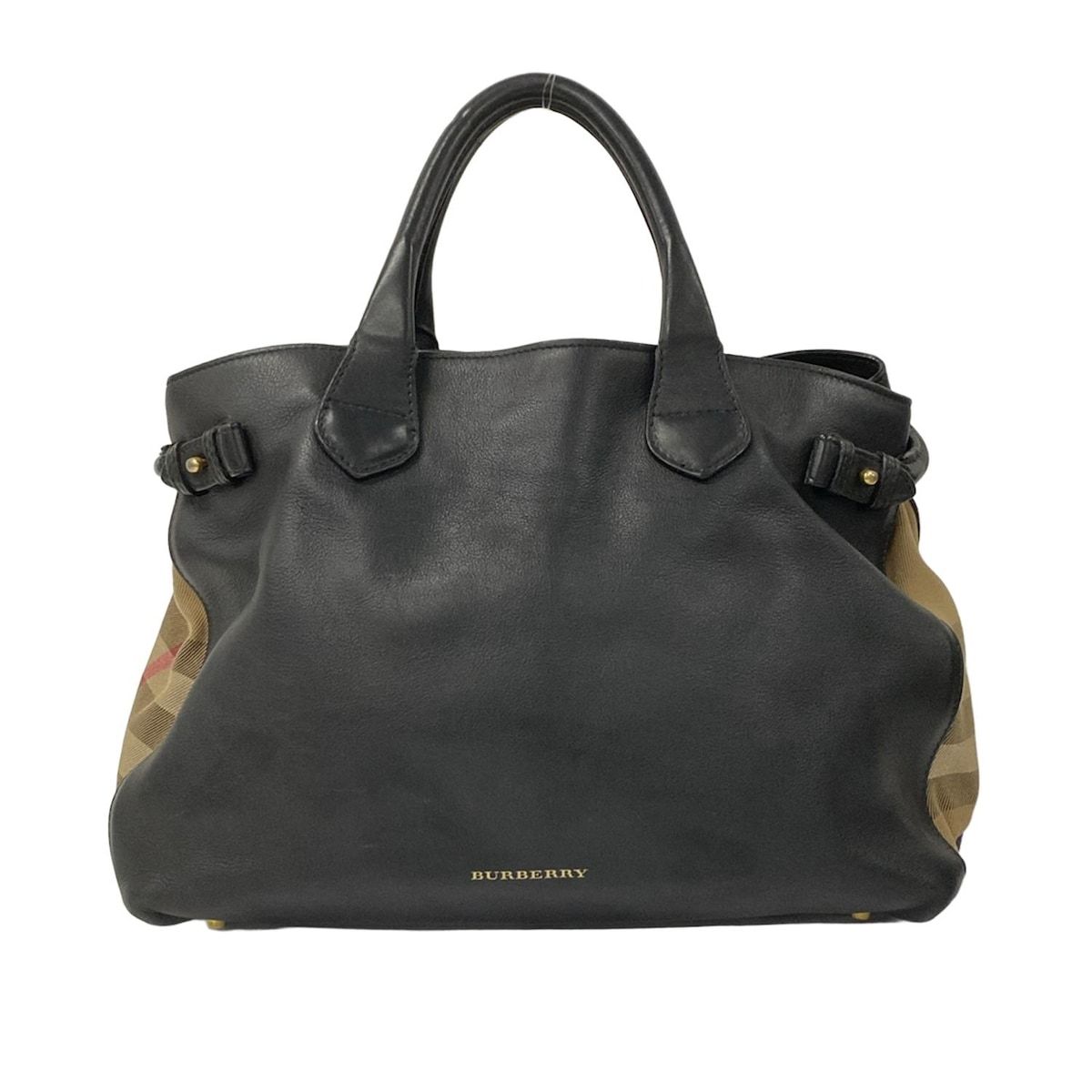 BURBERRY|Burberry バーバリー ハンドバッグ バナートート ミディアム 黒×マルチ レザー