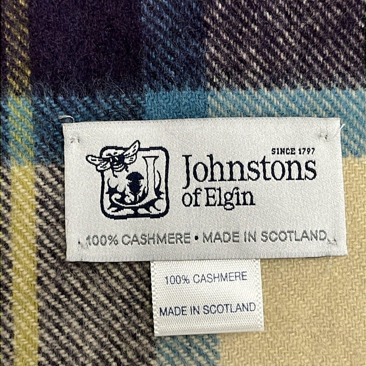 johnstons of elgin ジョンストンズ ストール ショール アイボリー×レッド×マルチ チェック柄|フリンジ カシミヤ