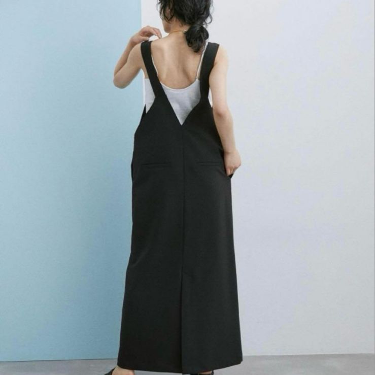  アダムエロペ ノットストラップジャンパースカート ブラック ノースリーブ カットソーワンピース