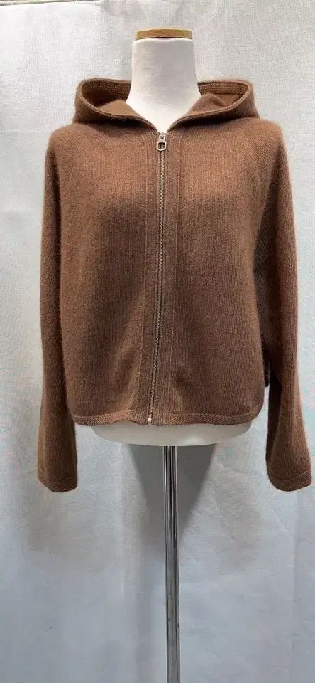 ブラウン カシミア混 フード ジップアップ ニット カーディガン | 級