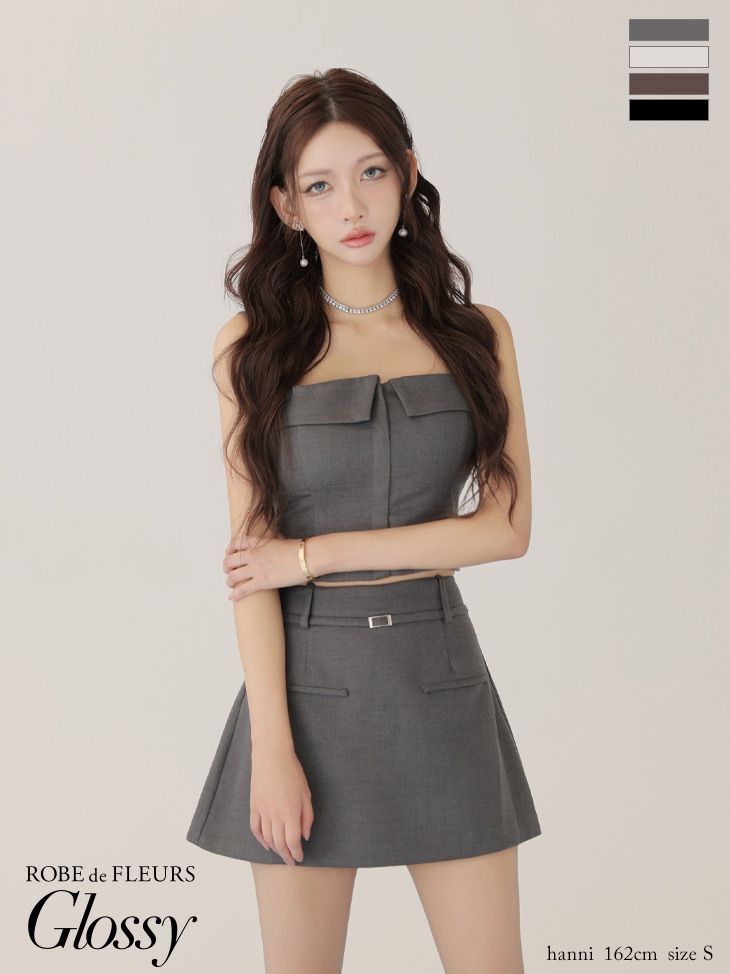 グレー GL 4317-2508 ROBE de FLEURS Glossy|ローブドフルール グロッシー ツイル| フロントファスナー| セットアップ| ミニドレス| キャバドレス| AngelR