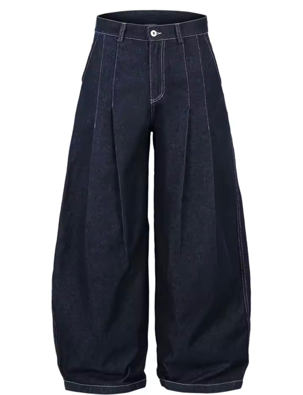 ブルーデニム ナイフエッジ ワイドレッグパンツ 韓国 ストリート ユニセックス