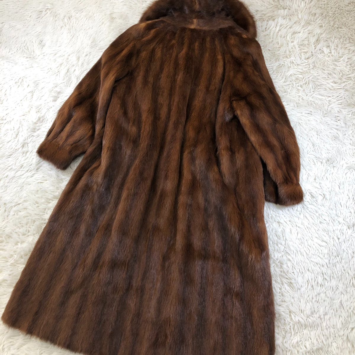 ブラウン毛皮コート 11号 岐阜毛利株式会社製 総丈109cm 本毛皮 ロングコート ヴィンテージ 茶系 11号サイズ 比翼