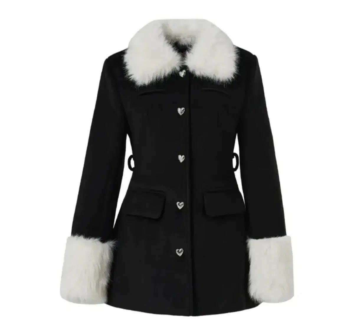 トゥイディア リー ベ ファー スリム LINE ボタン ハーフ コート ブラック