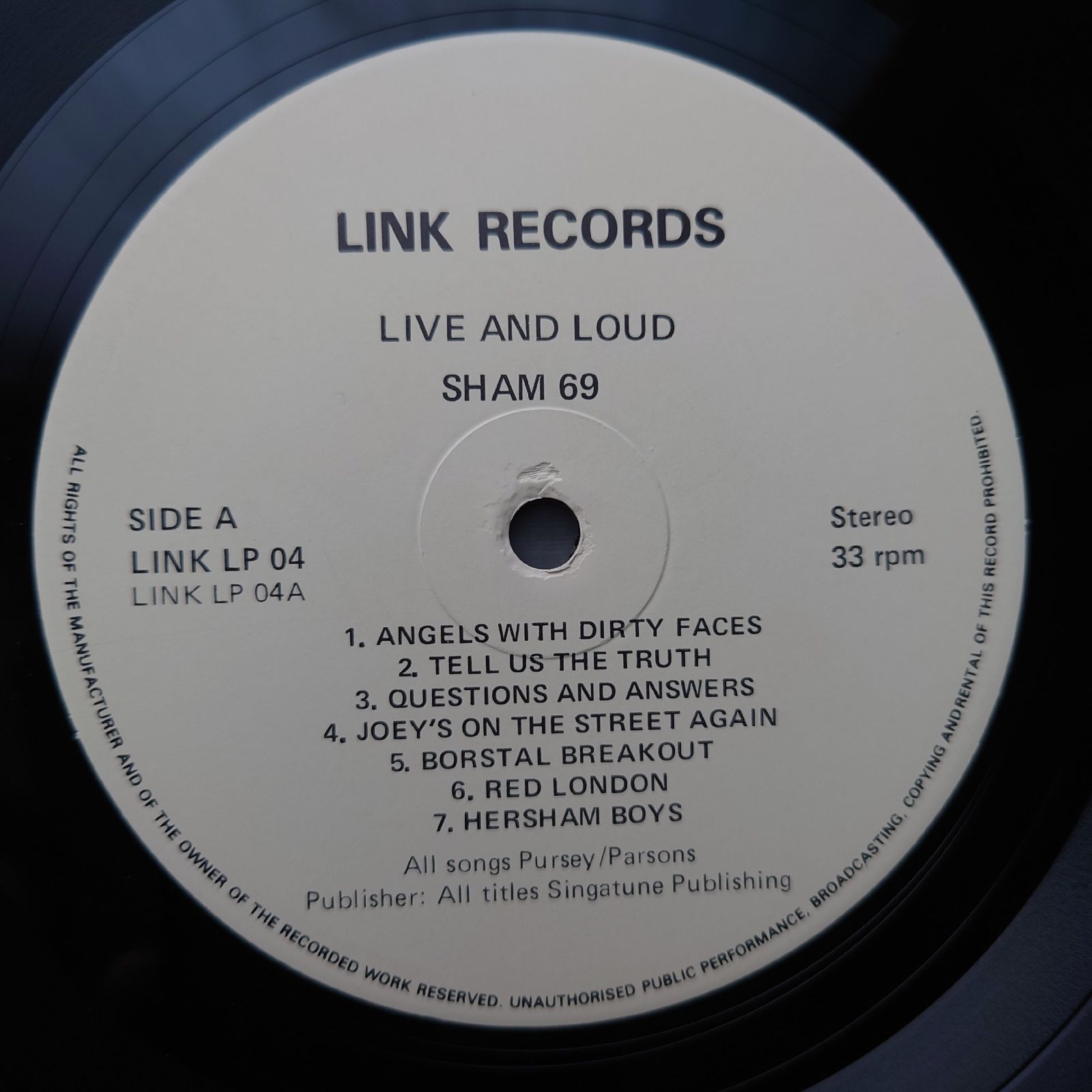 美盤 1987年 英国 本国盤 オリジナルリリース盤 シャム69 Sham 69 LP