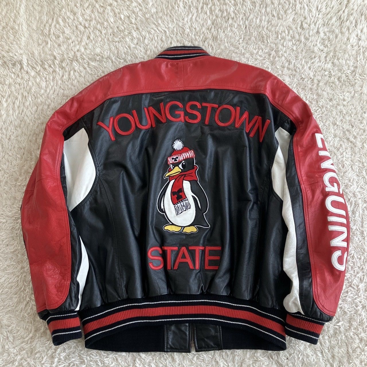 GIII ヤングスタウン州立大学 Youngstown State ペンギンズ オールレザージャケット スタジャン 刺繍 サイズXL